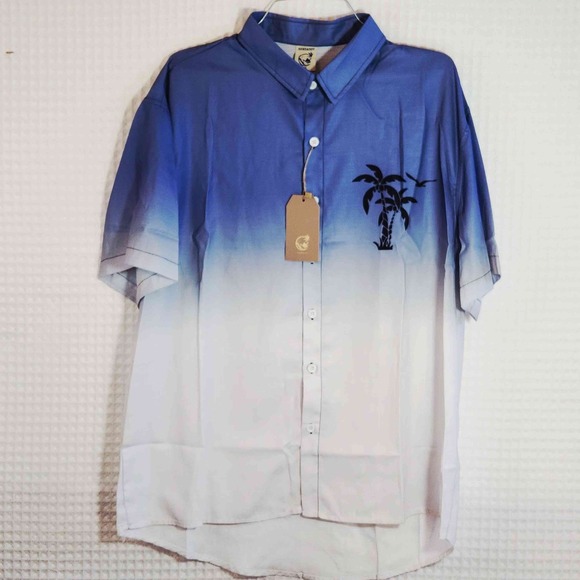 HARDADDY Other - HARDADDY Men's Blue Ombre Palm Tree Button Down Short Sleeve Shirt New With  Tag